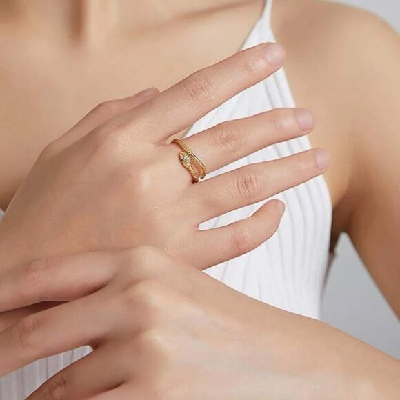 Minimalist 925 Sterling Silver 18K Gold Plated Adjustable Textured Snake Ring - Picture 4 of 7